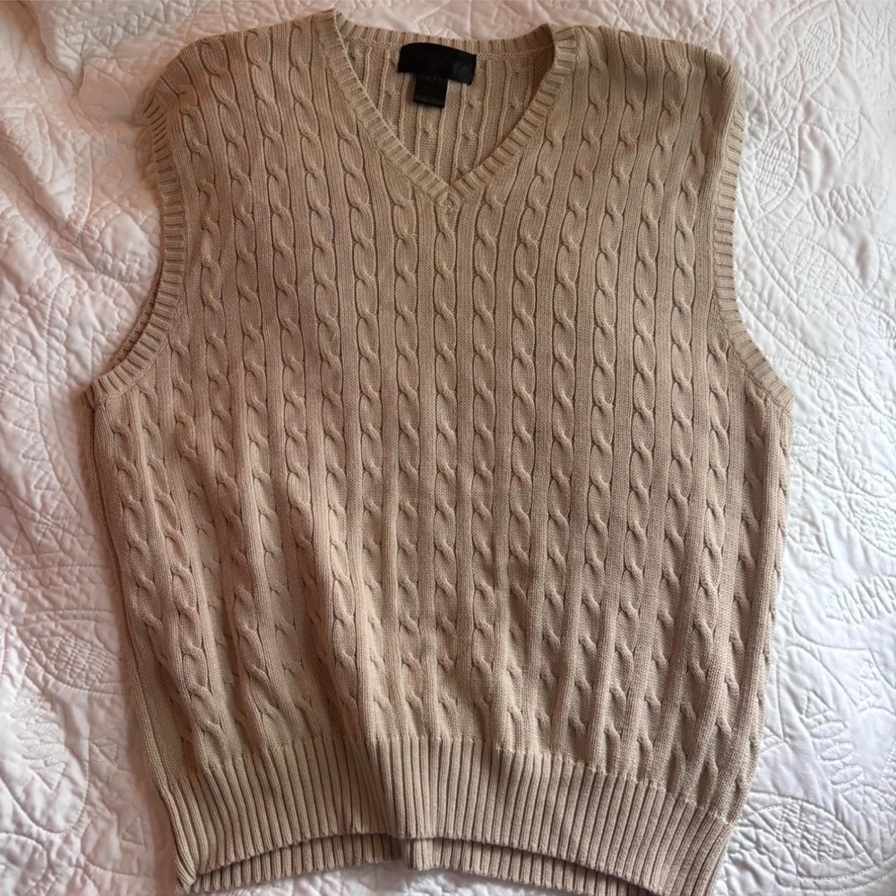Men's Vintage Beige Cable Knit Sweater Vest